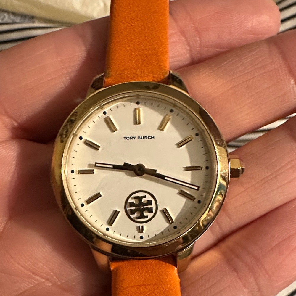 Tory Burch Gold Watch with Orange Strap